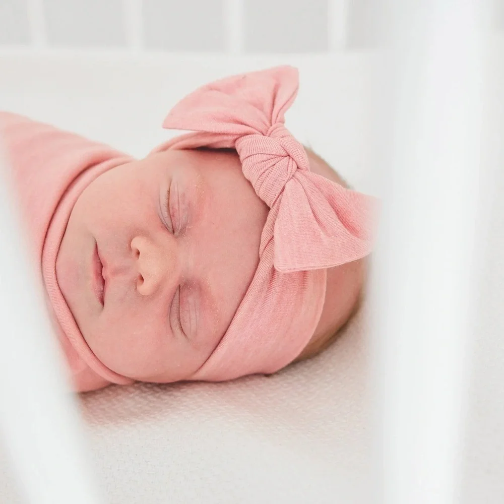 Copper Pearl Knit Baby Headband Bow
